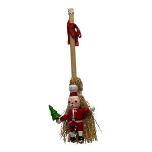 Santa Claus Broom Christmas Tree Ornament Vintage 5 Inch Tall